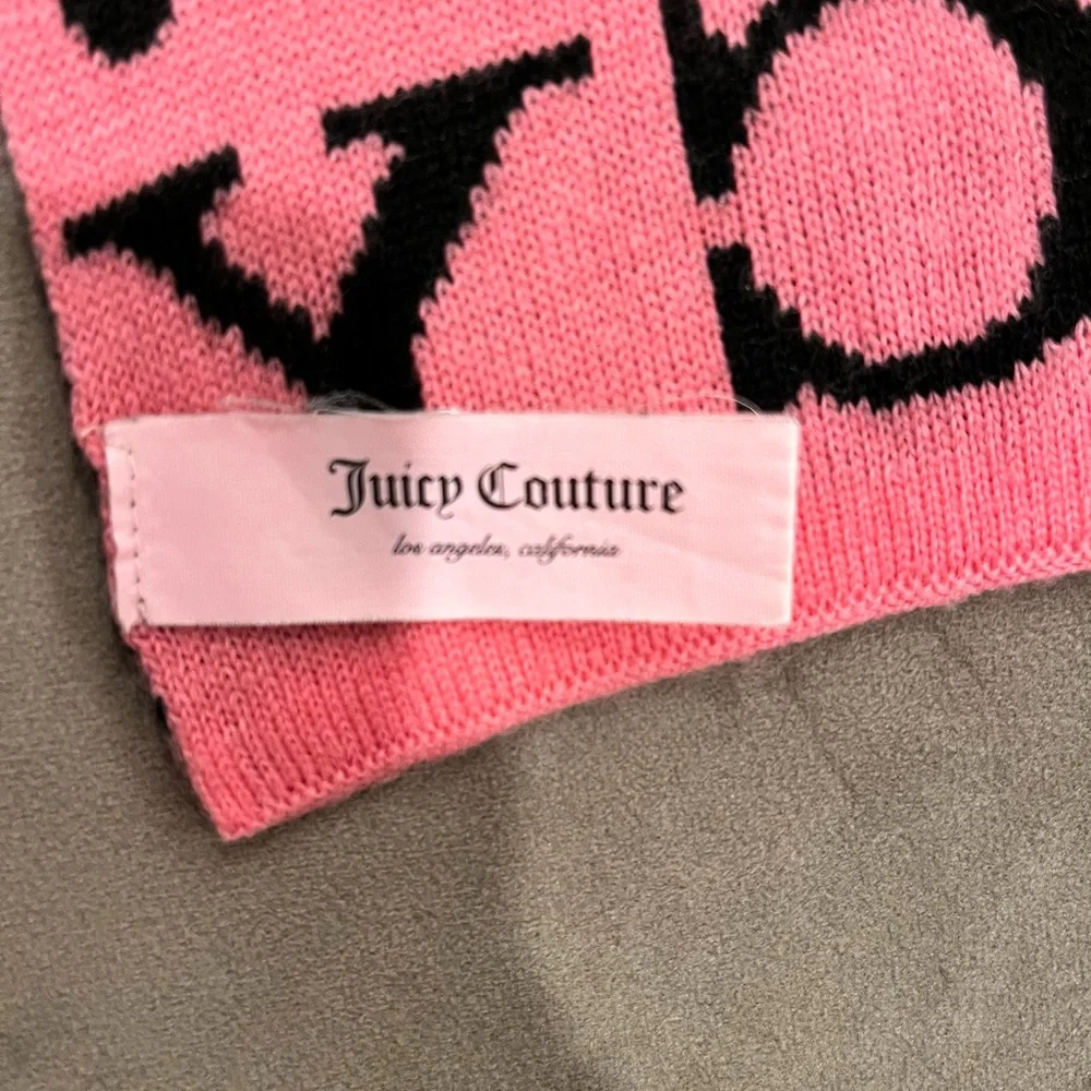 Juicy Couture Pink Black Logo Scarf 9 1/2 X 64